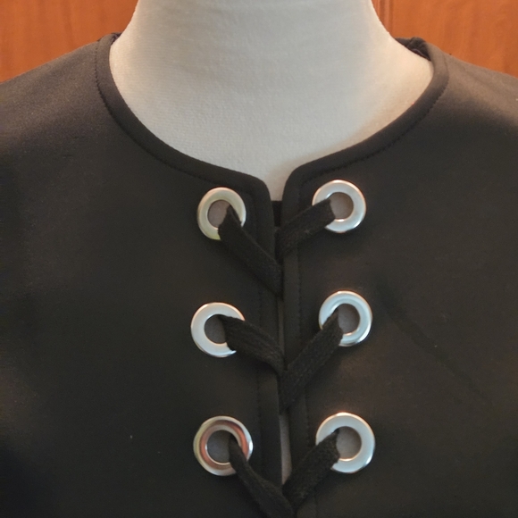 Sheilay Black Lace-Up Grommet Front Long Sleeve Mini Dress Women’s M Whimsigoth - Picture 4 of 12